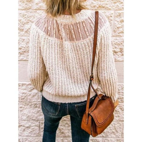 Cream Illusion Neck Sweater - Sweater