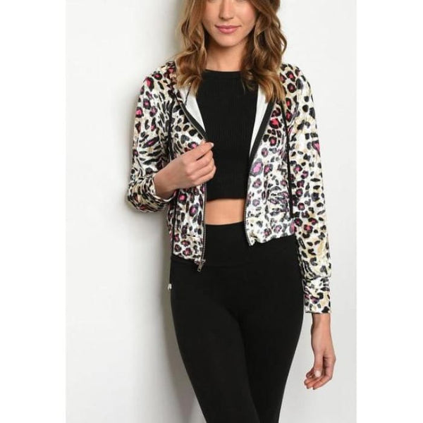 Crushed Velvet Leopard Hoodie - moto jacket