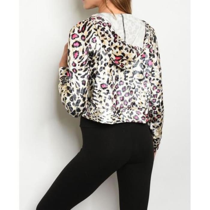 Crushed Velvet Leopard Hoodie - moto jacket