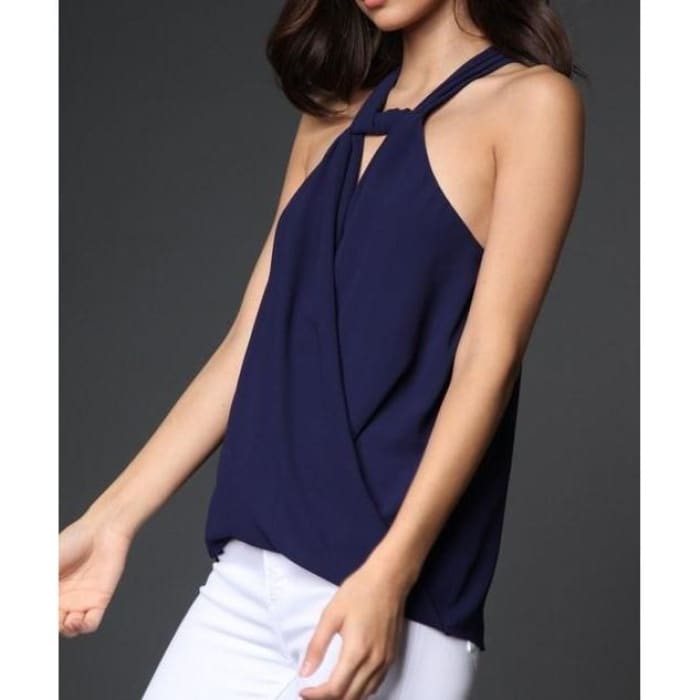 Deep Navy Twist Neck Top - Top