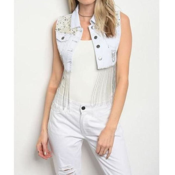 Denim Vest w Chain Fringe - Vest