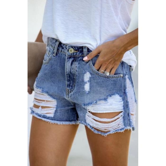 Distressed Jean Shorts - Shorts