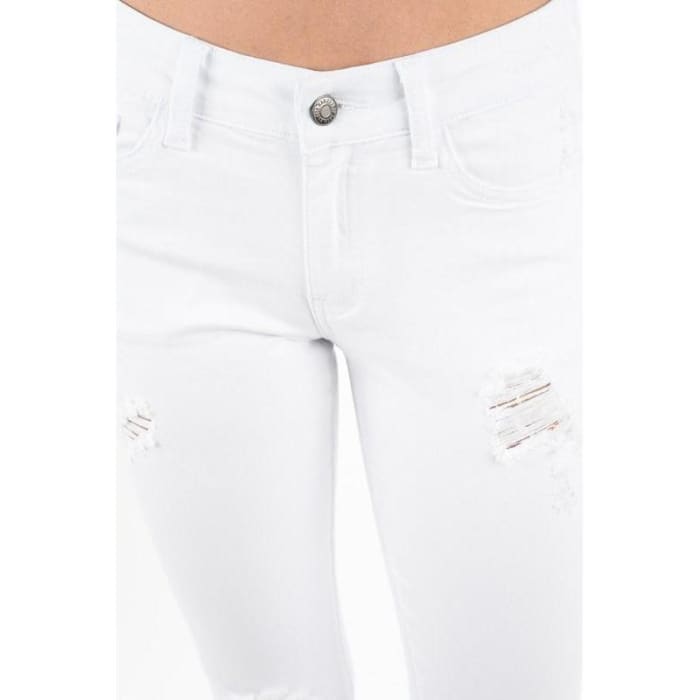 Distressed White Ankle Skinny - Jeans