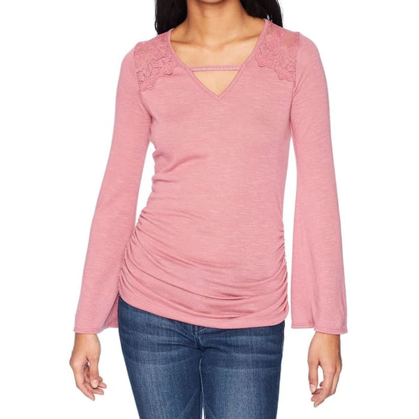 Dusty Pink Lace Trim Top - Top