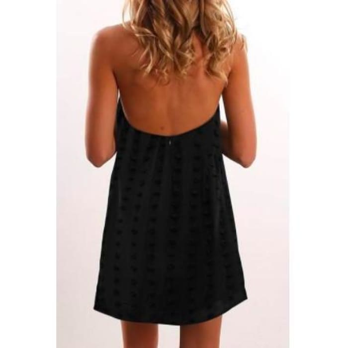 Frayed Dot Halter Dress - Black - Dress