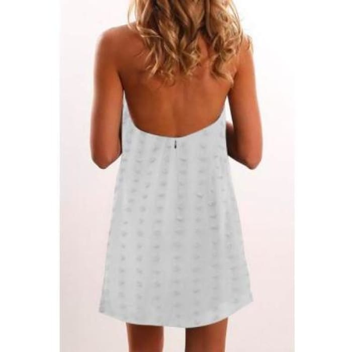 Frayed Dot Halter Dress - White - Dress