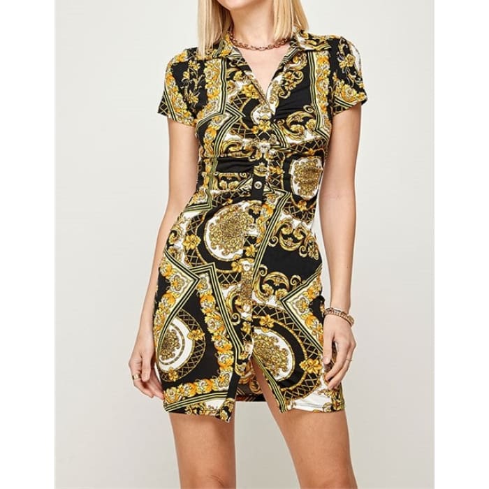 Gold & Black Paisley Shirtdress - Dresses