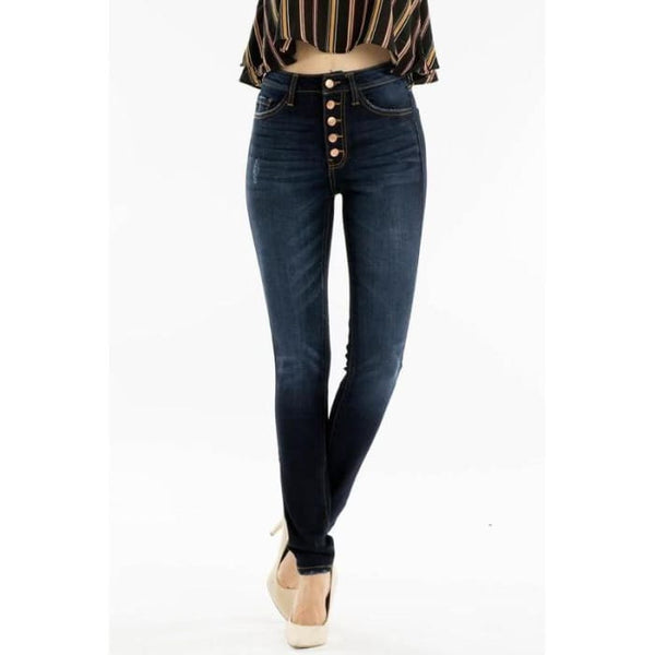 High Waisted Button Fly Skinny Jeans - Jeans