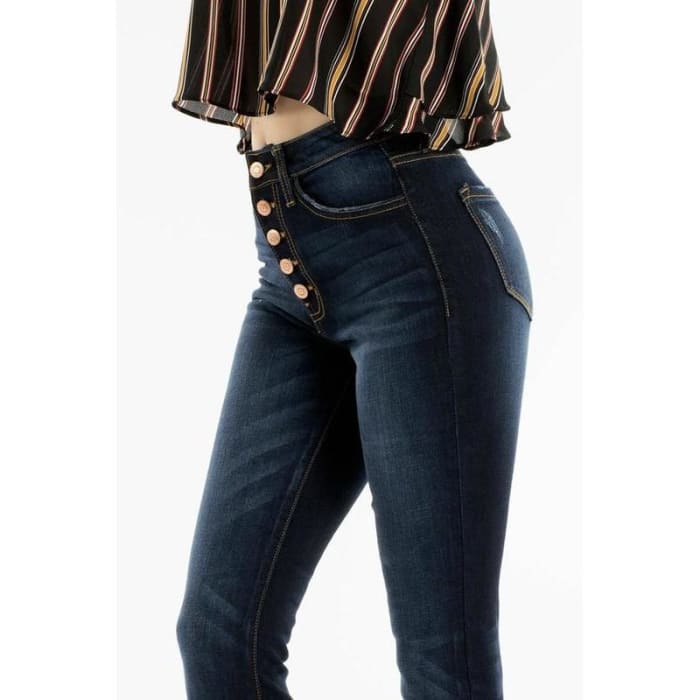 High Waisted Button Fly Skinny Jeans - Jeans