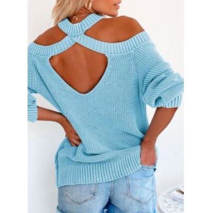 Ice Blue Cross Back Sweater - Sweater