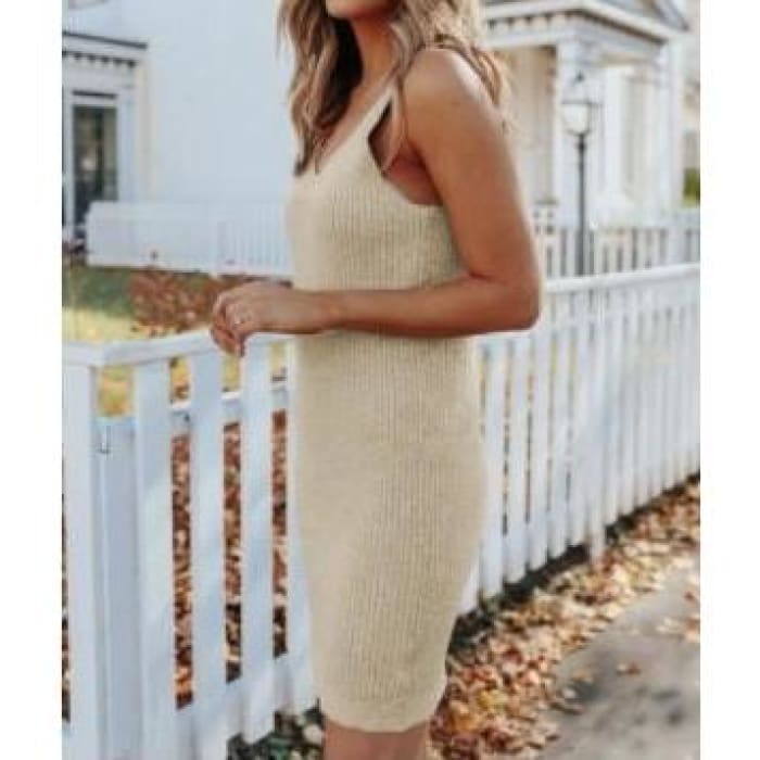 Khaki Ribbed Tank Dress - Dress