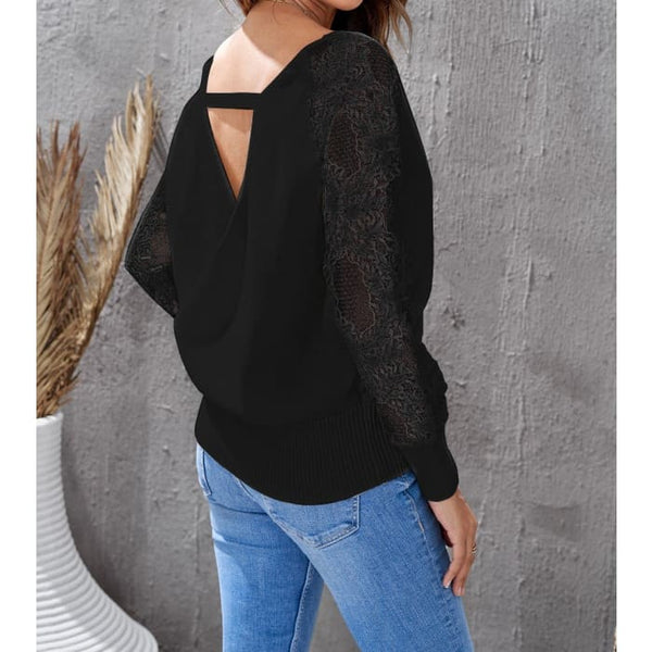 Lace Sleeve Wrap Sweater - Sweater
