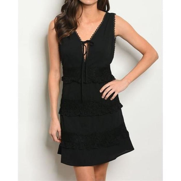 Lace Trim Little Black Dress - designer dress