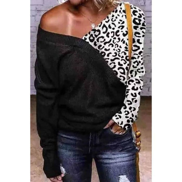 Leopard Color Block Sweater - Sweater