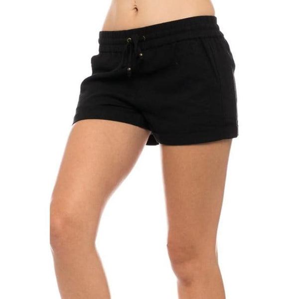 Linen Blend Black Shorts - Shorts