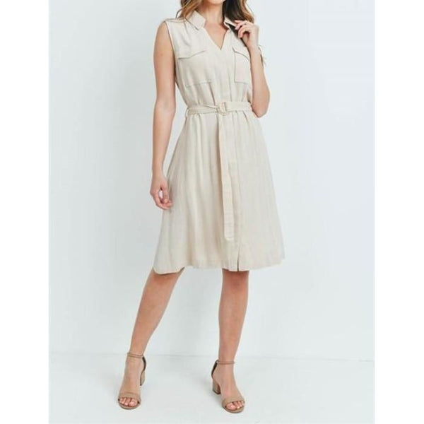 Linen Blend Safari Shirtdress - Dress
