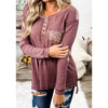 Mauve Distressed Henley - Top