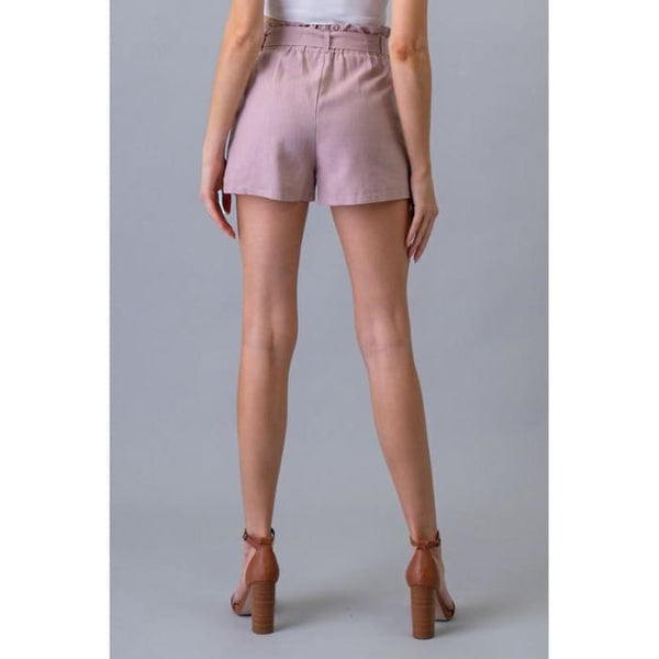 Mauve Linen Blend Paper Bag Shorts - Shorts