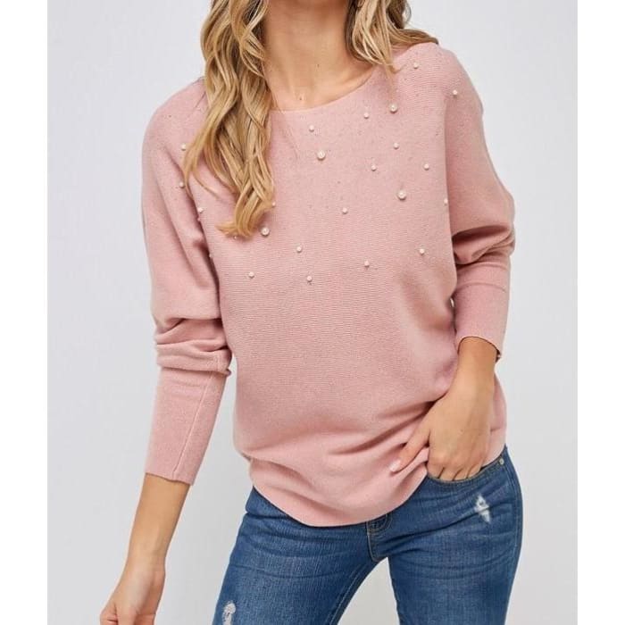 Mauve Pearl Trimmed Sweater - Sweater