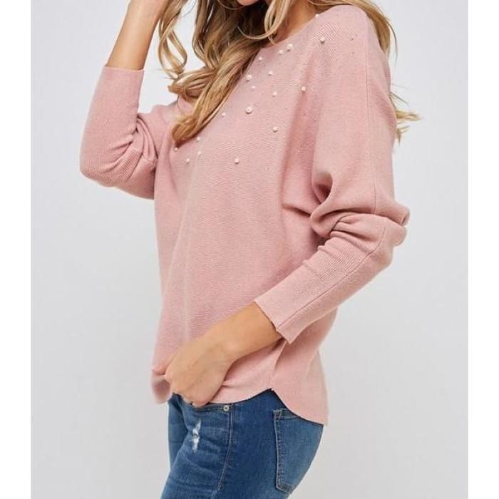 Mauve Pearl Trimmed Sweater - Sweater