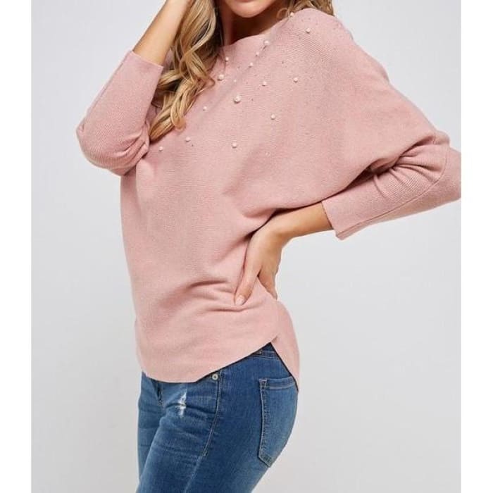 Mauve Pearl Trimmed Sweater - Sweater