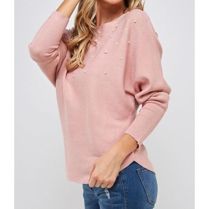 Mauve Pearl Trimmed Sweater - Sweater