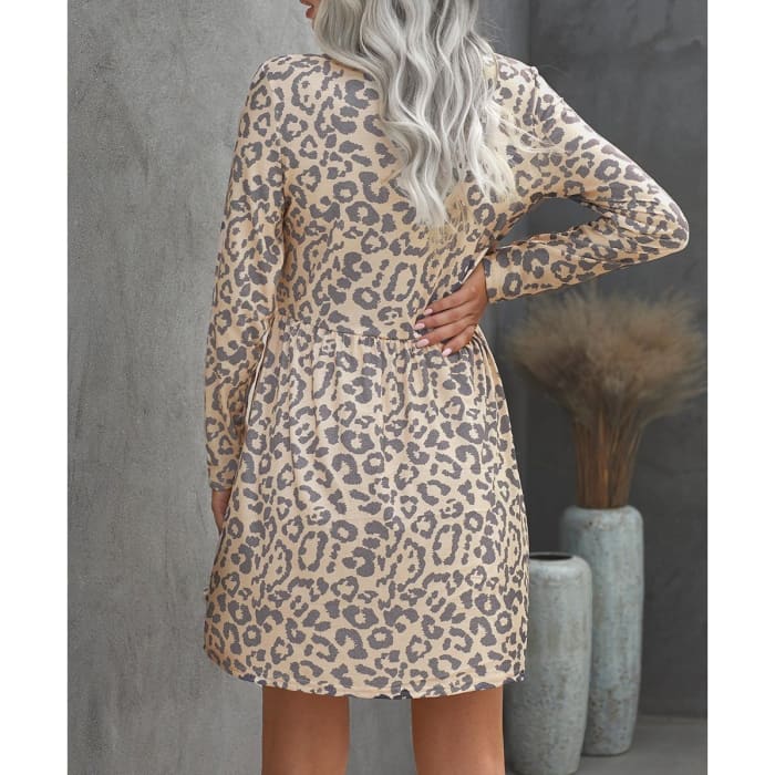 Mocha Leopard Print Dress - Dress