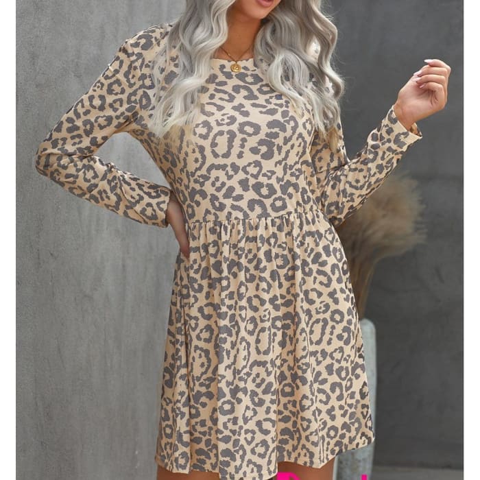 Mocha Leopard Print Dress - Dress