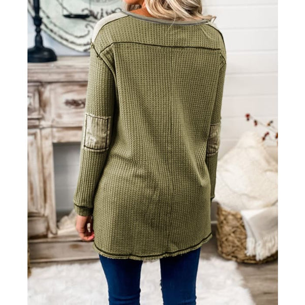 Olive Distressed Henley - Top