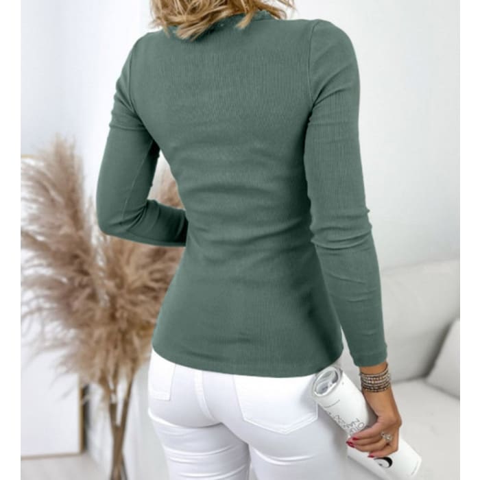 Olive Lace Trimmed Henley - Shirts & Tops