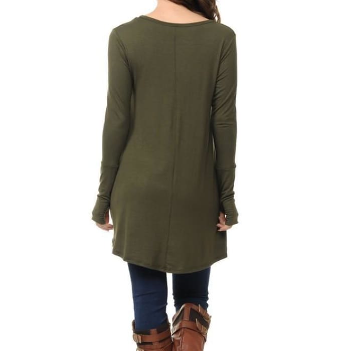 Olive Tunic with Thumbholes - Shirt