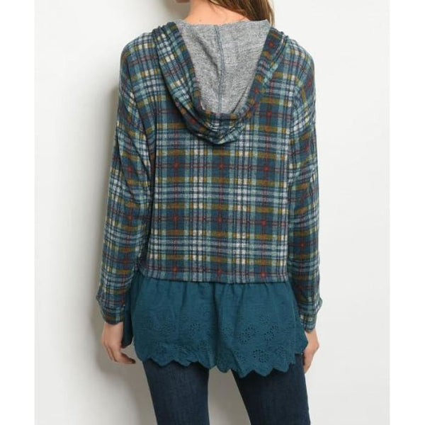 Plaid Tunic Length Hoodie - Hoodie