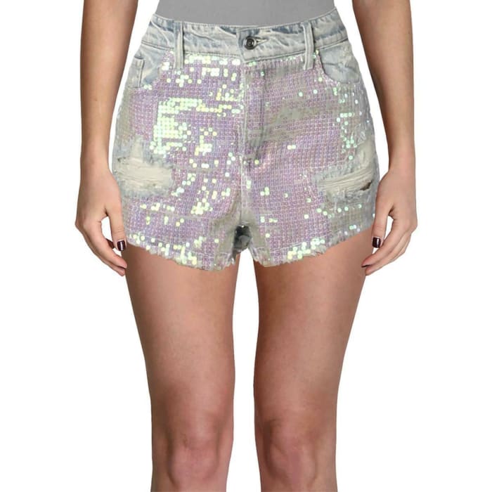 Sequin Front Distressed Shorts - Shorts
