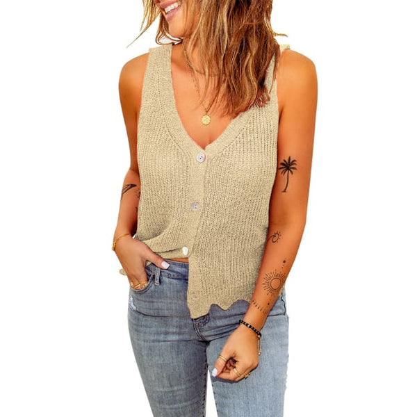 Sleeveless Sweater Knit Top - Shirts & Tops