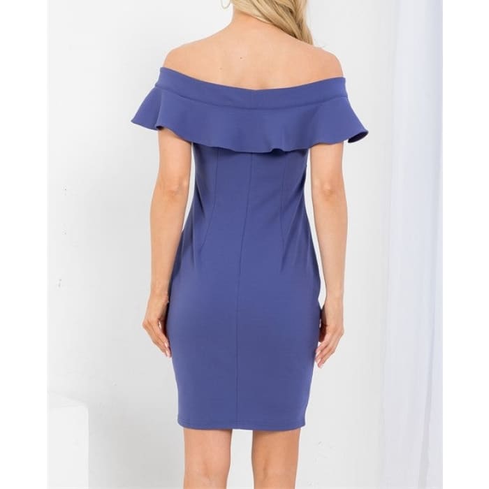 Steel Blue Flutter Sleeve Dress - Dresses
