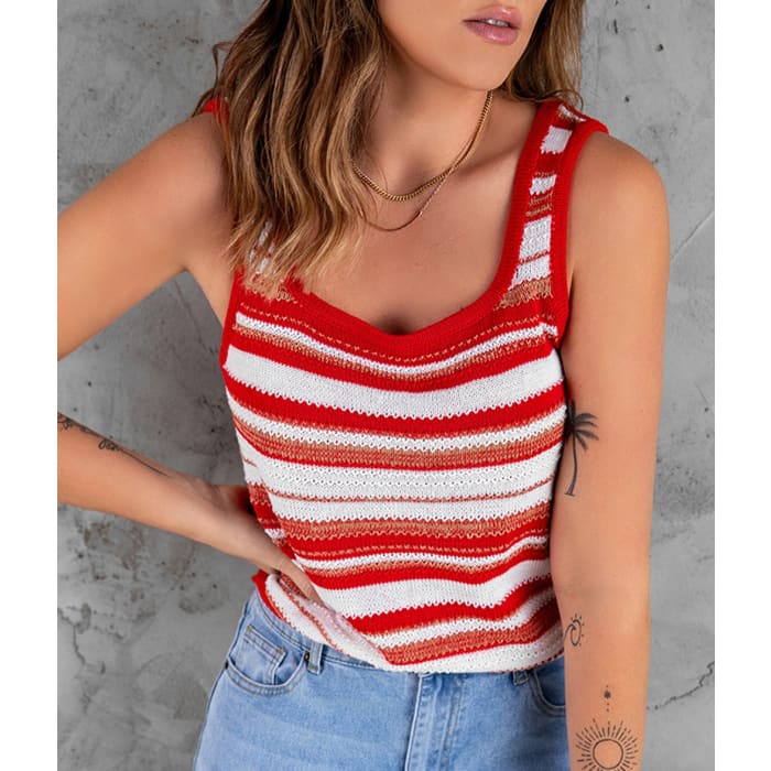 Striped Sweater Knit Tank - Shirts & Tops