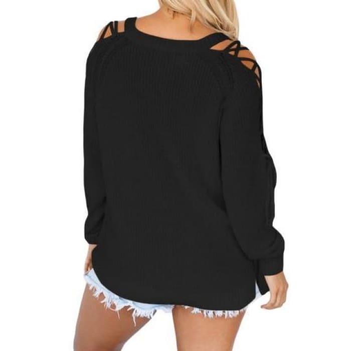 Sweater with Lace-Up Shoulders - Sweater