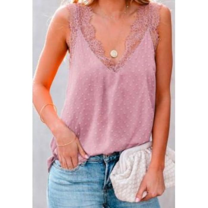 Swiss Dot & Lace Camisole - camisole
