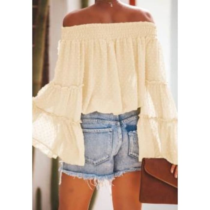 Swiss Dot Off Shoulder Top- Apricot - Top