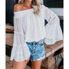 Swiss Dot Off Shoulder Top- White - Top