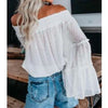 Swiss Dot Off Shoulder Top- White - Top