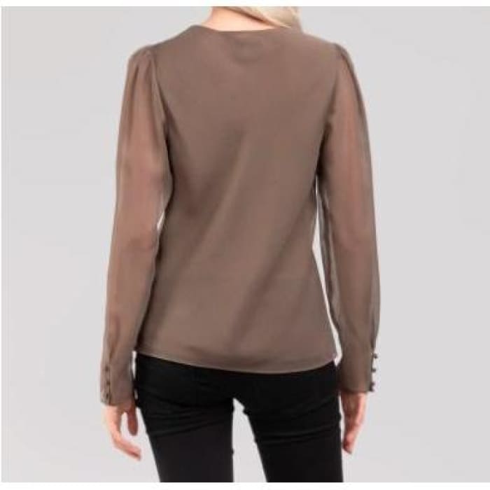 Taupe Sheer Sleeve Blouse - Blouse