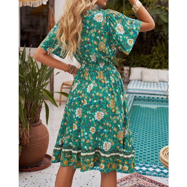 Teal Floral Dress - Dresses