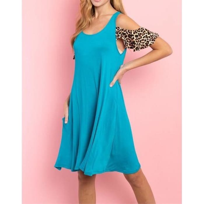 Turquoise Knit Shift Dress - Dress