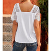 White Lace Sleeve V-Neck - Top