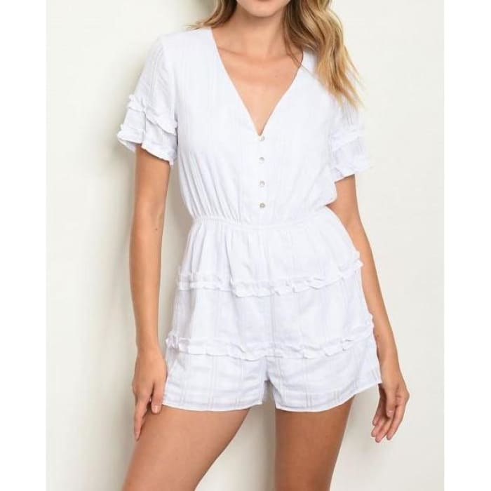 White Shadow Stripe Romper - Romper