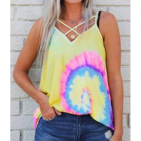 Yellow Strappy Tie Dye Top - Tank