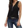 Zip Front Sleeveless Top - Black - Top